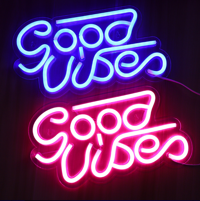 Led Transparent Backboard Neon Light Special-Shaped Wall Hanging Decorative Lights "Good Vibes"
