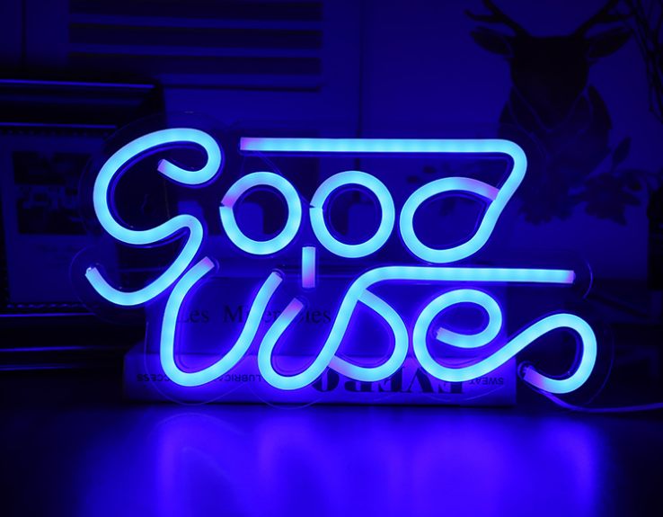 Led Transparent Backboard Neon Light Special-Shaped Wall Hanging Decorative Lights "Good Vibes"