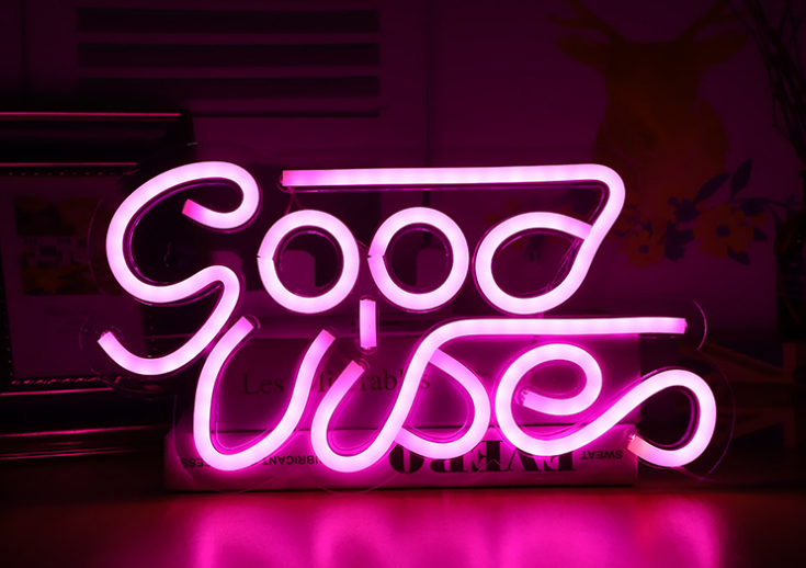 Led Transparent Backboard Neon Light Special-Shaped Wall Hanging Decorative Lights "Good Vibes"