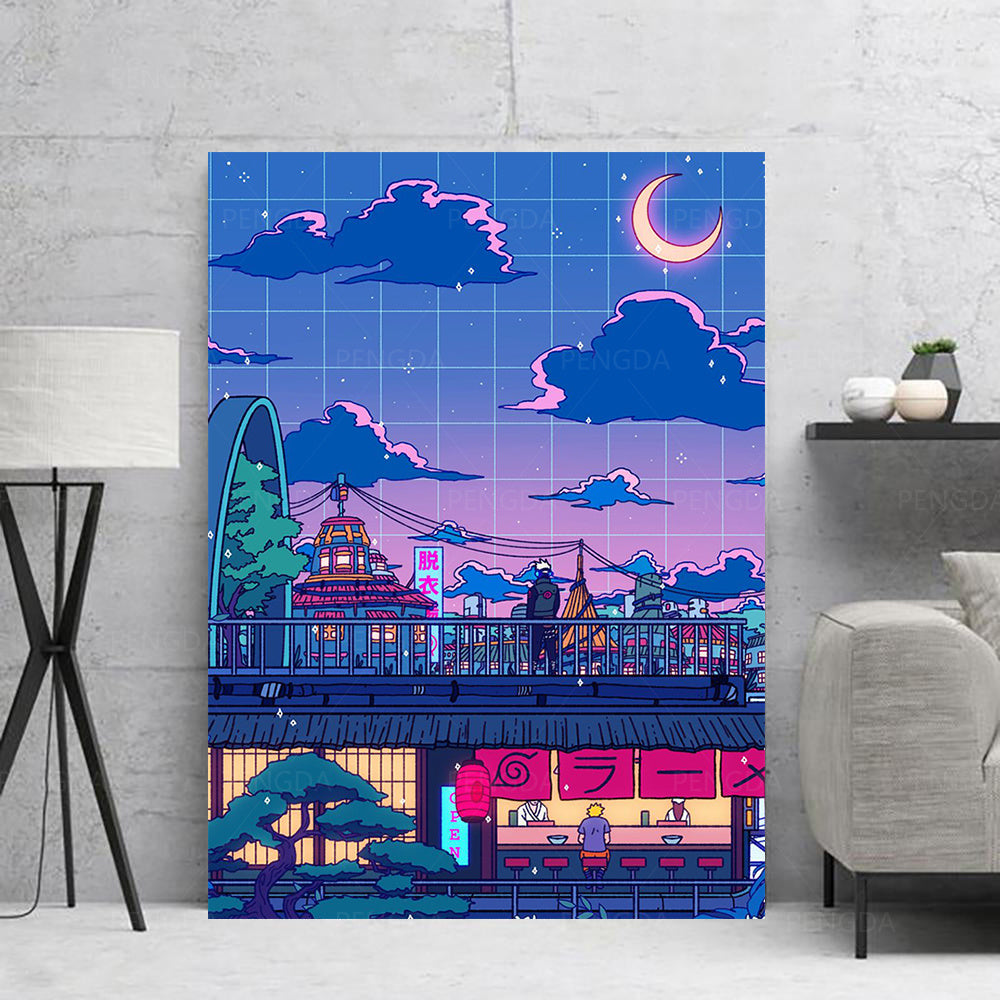 Canvas Wall Art Landscape Street View Poster Night Tree Cute Bedroom Picture Frame Modular Photo Frame