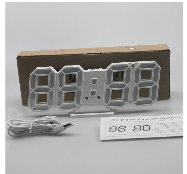 3D LED Digital Alarm Clock with USB Power (Wall Mount)