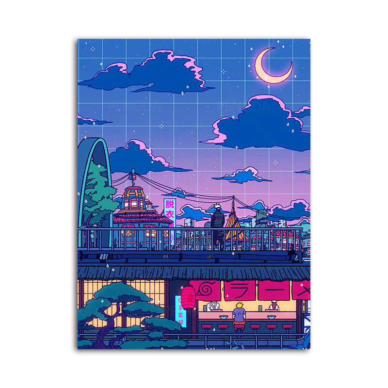 Canvas Wall Art Landscape Street View Poster Night Tree Cute Bedroom Picture Frame Modular Photo Frame