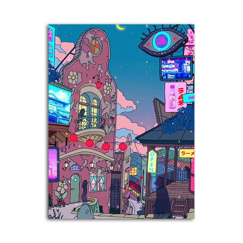 Canvas Wall Art Landscape Street View Poster Night Tree Cute Bedroom Picture Frame Modular Photo Frame