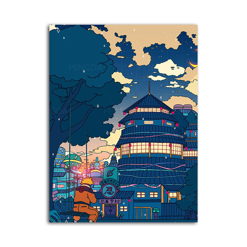 Canvas Wall Art Landscape Street View Poster Night Tree Cute Bedroom Picture Frame Modular Photo Frame