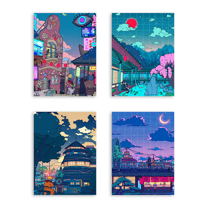 Canvas Wall Art Landscape Street View Poster Night Tree Cute Bedroom Picture Frame Modular Photo Frame