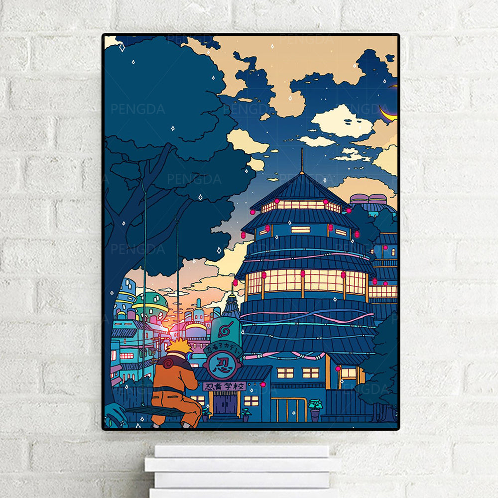 Canvas Wall Art Landscape Street View Poster Night Tree Cute Bedroom Picture Frame Modular Photo Frame